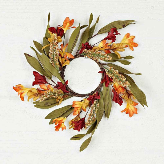 31633-3.5in Candle Ring-Orange Burgundy wild flower w/ heather