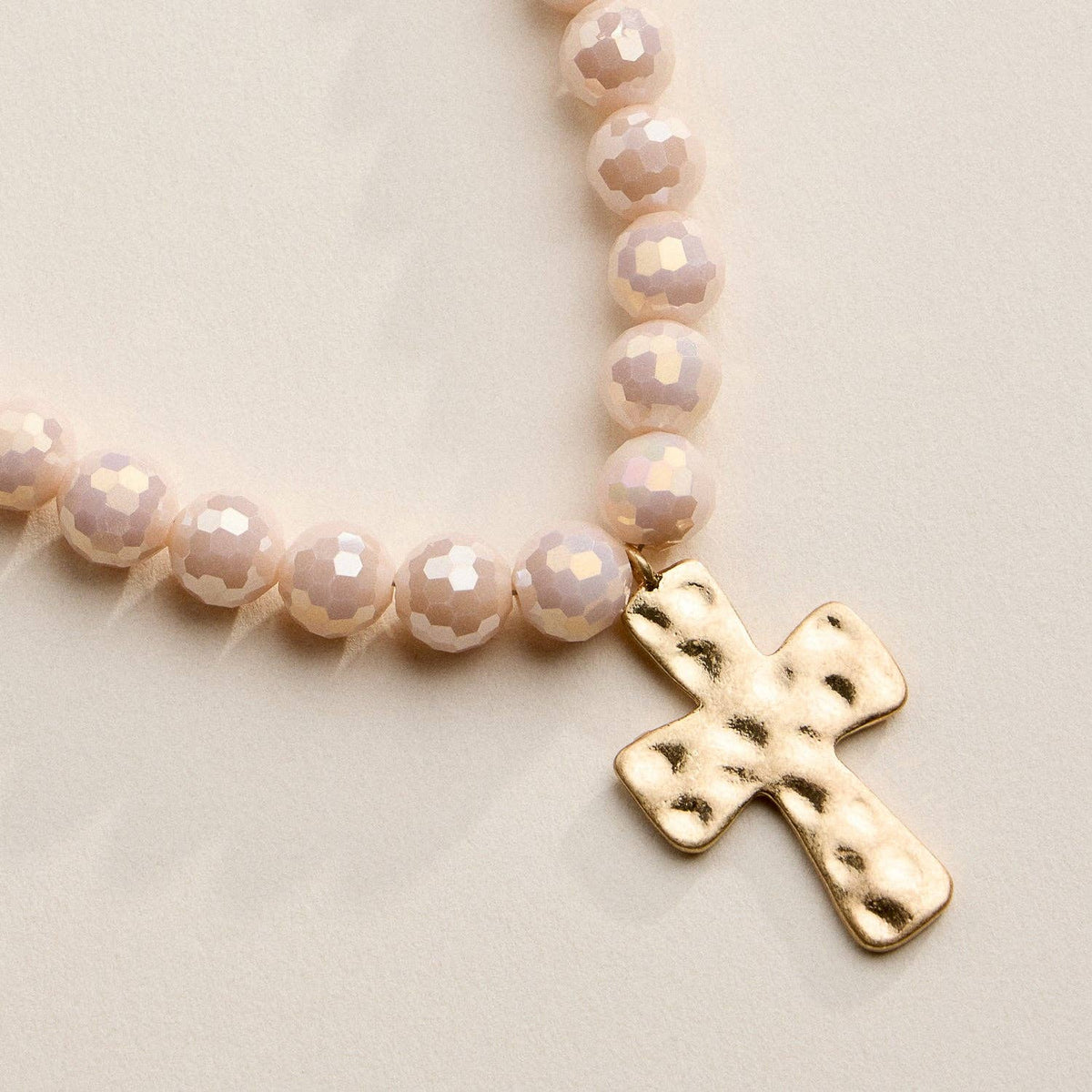 Glass Bead Hammered Cross Charm Necklace | Christian Jewelry