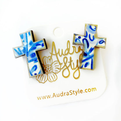 Blue and White Cross Stud - Colorful Earring