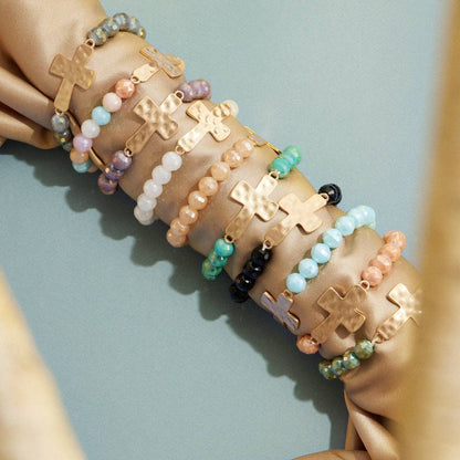Glass Bead Bracelet | Cross Charm